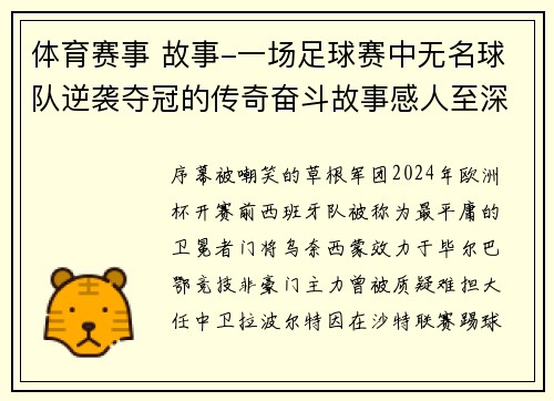 体育赛事 故事-一场足球赛中无名球队逆袭夺冠的传奇奋斗故事感人至深