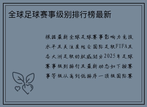 全球足球赛事级别排行榜最新